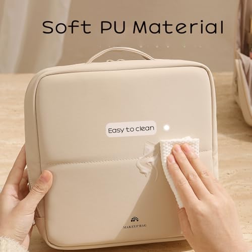 Foldable Magnetic Standing Makeup Bag(02Beige) - color: 02Beige