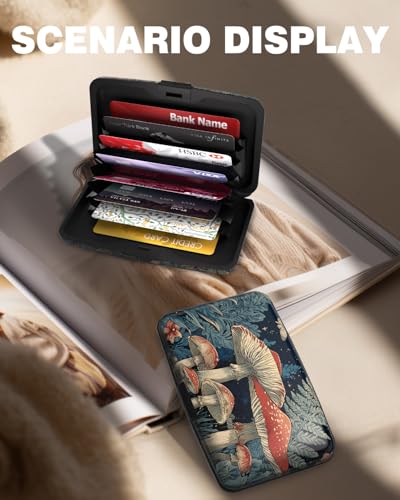 Maicican Credit Card Holder, Mini RFID Blocking Aluminum Wallet - color: Starry Night Mushroom