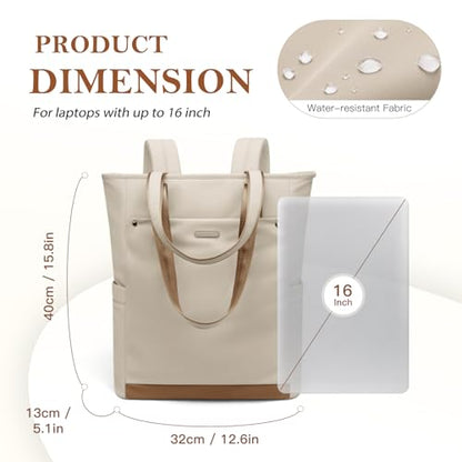 Convertible Laptop Backpack, Carry‑on Tote Backpack,16 Inch, Apricot - color: Apricot