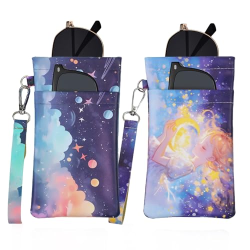 Double Eyeglass Case Soft Dual Glasses Case for Women Men Travel Squeeze Top Sunglasses Cases Eyeglasses Pouch - color: Blue Dream+cloud