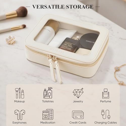 Clear Makeup Bag, Cosmetic Make Up Pouch with Zipper,Medium Beige - color: Beige, size: Medium