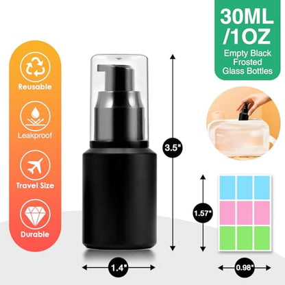 3PCS 30ML/1OZ Empty Black Frosted Glass Bottles with Pump for Cream - color: Black, size: 1 Ounce