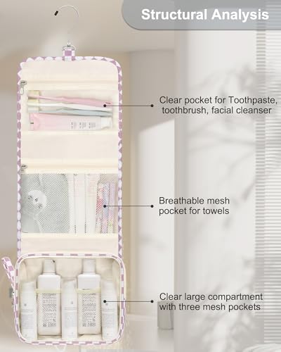 Relavel Hanging Toiletry Bag (02 Checkboard Purple, Small) - color: 02 Checkboard Purple, size: Small