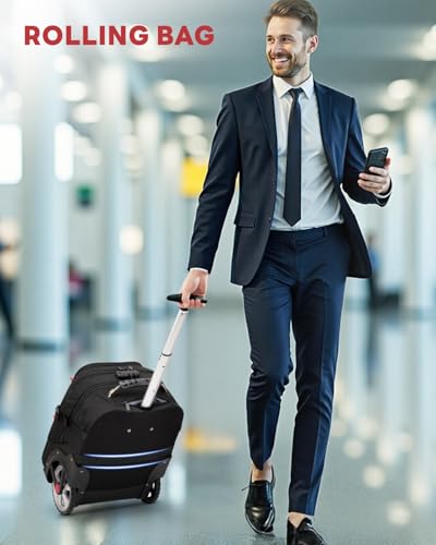 MATEIN Rolling Bag with Wheels, 17 Inch Laptop Roller Backpack for Adults - color: Black