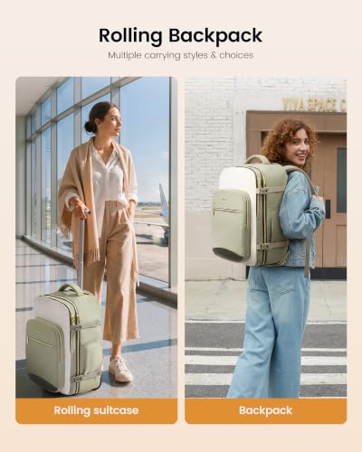 LOVEVOOK Rolling Backpack for Women, 40L Carry On with Wheels, 15.6'' - color: Light Green-beige-olive Green, size: 56L-3Pcs-Luggage