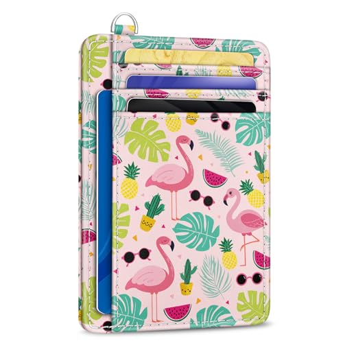 Yonlevres Flamingo Credit Card Holder Slim Wallet Women RFID Blocking Small - color: Flamingo
