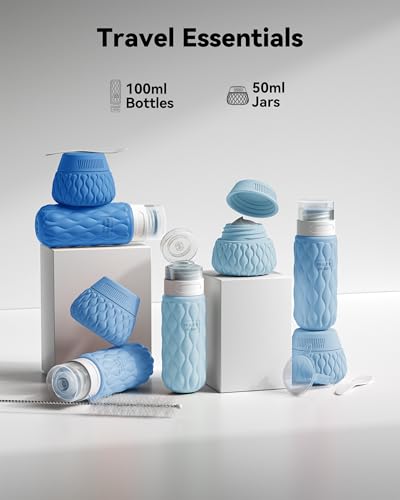Travel Bottles for Toiletries Silicone Travel Size Containers 3.4oz 1.7oz - color: Ocean Wave