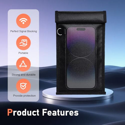 2 PCS Car Faraday Bags, RFID Signal Blocking Pouch for Phone & Car Key, Fire and Water Proof Anti-theft Shielding Bag with Hook & Loop, Portable Privacy Protection Accessory (Black)