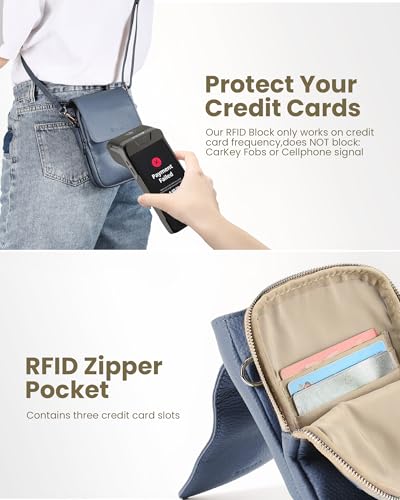 befen Genuine Leather Crossbody Bags for Women, Cell Phone Cross body Purse Bag with RFID Blocking Card Slots - color: Light Blue