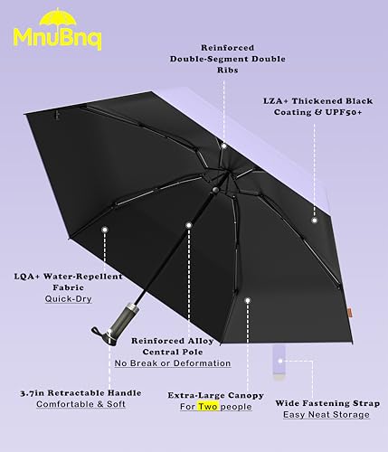 Mini Travel UV Umbrella Hidden Handle Ultra Compact Sun UPF 50+ - color: Light Purple & 47.2"