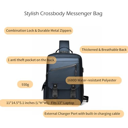 Leaper Crossbody Messenger Bag for Men: 13L Multi-pocket Satchel Sling Bags - color: Dark Blue