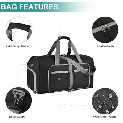 Dimayar 65L Foldable Duffle Bag, Travel & Weekender, Overnight, Gym - color: Black, size: 65L