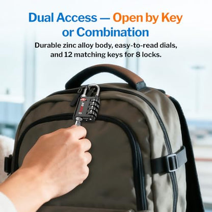 Forge Dual-Opening: Key or Combination Lock, TSA Approved Lock for Luggage, Pelican case, Travel, Gym, School, Luggage Combination Lock, Travel Bag Lock (Black 10 Pk) - color: Black 10 Pack
