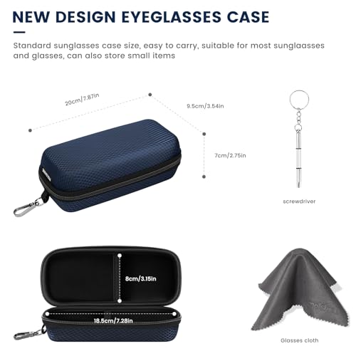 molshine Double Eyeglasses Case,EVA Hard Shell Portable Sunglasses Case with Metal Buckle for Sunglass,Eyeglasses - color: Dark Blue