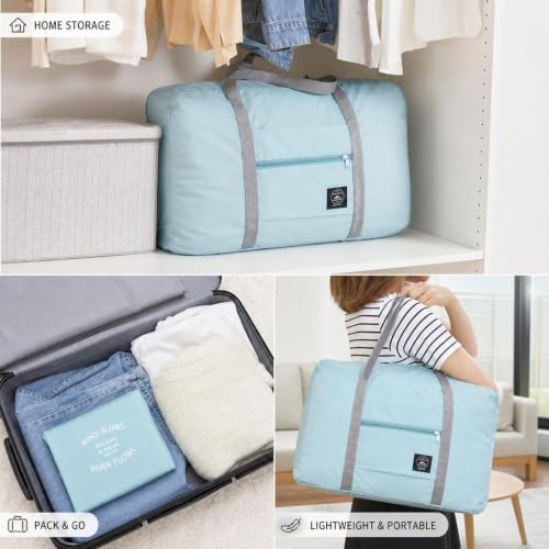 Foldable Travel Duffel Bag, Lightweight Carry On Tote with Handles and Zipper Pocket for Weekend Trips, Gym and Daily Use (Lake blue) - color: Lake Blue