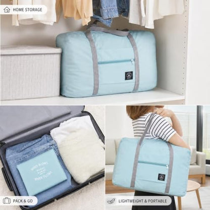 Foldable Travel Duffel Bag, Lightweight Carry On Tote with Handles and Zipper Pocket for Weekend Trips, Gym and Daily Use (Lake blue) - color: Lake Blue