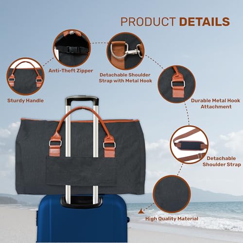 Convertible Garment Duffel Bag for Travel, Large Carry On Weekender Bag with Hanging Clothes Feature, Overnight Travel Duffle Bag for Women with Shoe Compartment (Black) - color: Black