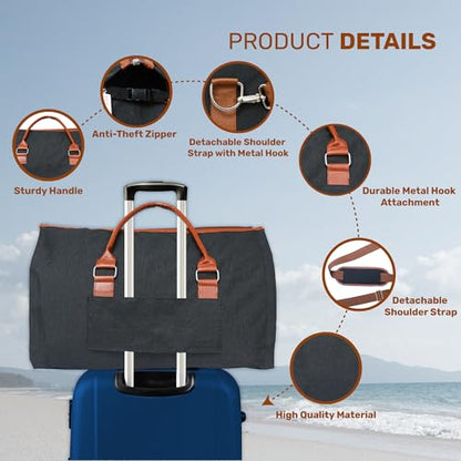 Convertible Garment Duffel Bag for Travel, Large Carry On Weekender Bag with Hanging Clothes Feature, Overnight Travel Duffle Bag for Women with Shoe Compartment (Black) - color: Black