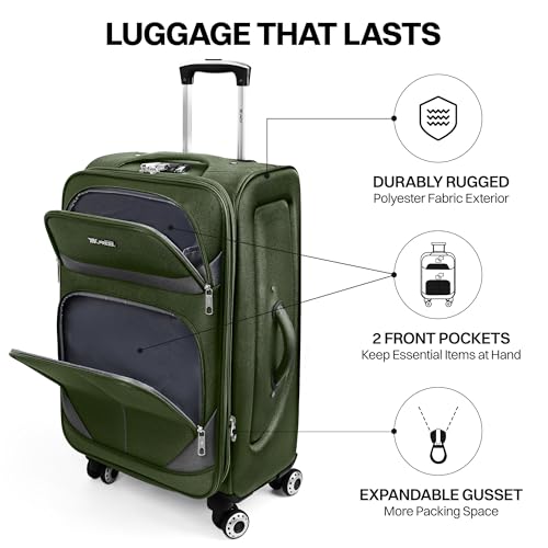 28" Checked Luggage,Softside Luggage w/4 Spinner Wheels - color: Green-Grey, size: Checked-Large 28-Inch