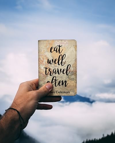 Personalized Passport Holder - Custom Vegan Leather RFID Passport Cover - color: Eat Well Travel Often