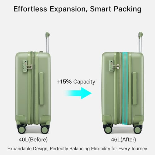 Hanke Carry On Luggage 22x14x9 Airline Approved Hardside 20 Inch Suitcase - color: Bamboo Green, size: 20 Inch EXT