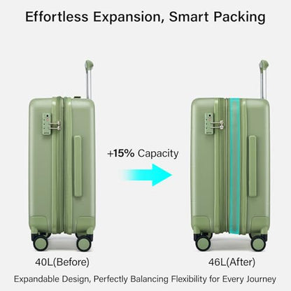 Hanke Carry On Luggage 22x14x9 Airline Approved Hardside 20 Inch Suitcase - color: Bamboo Green, size: 20 Inch EXT
