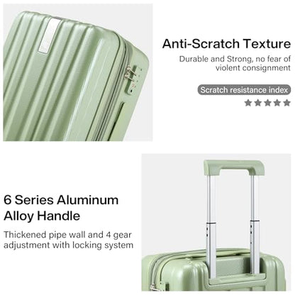 Hanke 20 Inch Expandable Carry on Luggage 22x14x9 Airline Approved - color: Bamboo Green, size: 20 Inch EXT