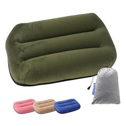 Inflatable Camping Pillow – Ultralight Compact Travel Pillow, Picnic–Green - color: Green