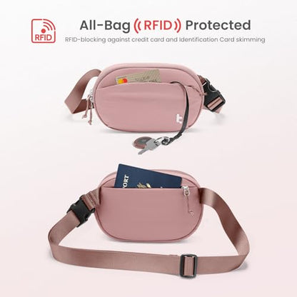 tomtoc Belt Bag with RFID Blocking, Cross Body Fanny Pack for Women Men, Sling Waist Bags with Adjustable Strap for Travel Walk - color: Pink