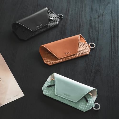 VULKIT Portable Leather Eye Glasses Case for Women & Men, Slim Sunglass Case, Unisex Eyeglass Case - color: Mint Green
