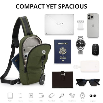 Swissdigital Design Crossbody Bag for Men, RFID Blocking Sling Bag with Adjustable Strap Use - color: Olive
