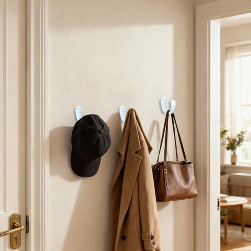 CBWLWJ 32 Pack Coat Hooks Wall Mounted Single Prong Robe Wall Hooks for Hanging Towel Hooks for Living Room, Bathroom, Kitchen, Bedroom for Coat, Bag, Scarf, Towel, Hat, Key, Cup (White) - color: White