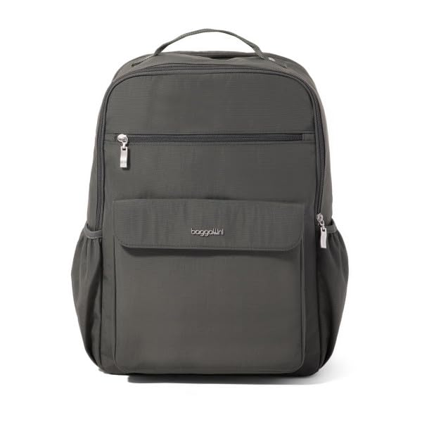 Baggallini Everyday Laptop Backpack - 11x15.5 Lightweight Water-Repellent Nylon Travel Bag w/Padded Laptop Sleeve & RFID - color: Charcoal