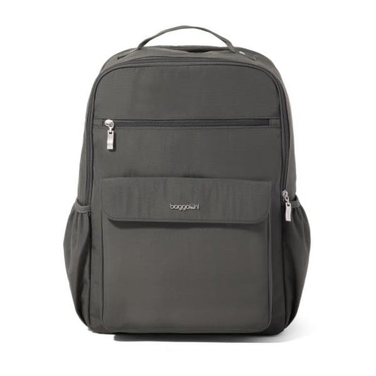 Baggallini Everyday Laptop Backpack - 11x15.5 Lightweight Water-Repellent Nylon Travel Bag w/Padded Laptop Sleeve & RFID - color: Charcoal