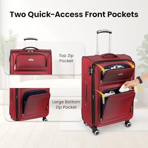 Softside Suitcase Sets 2 Piece(20/30in) w/Front Open Pocket - color: Red, size: 2-Piece Set (20"/30'')