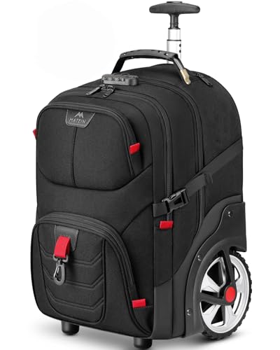 MATEIN Rolling Bag with Wheels, 17 Inch Laptop Roller Backpack for Adults - color: Black