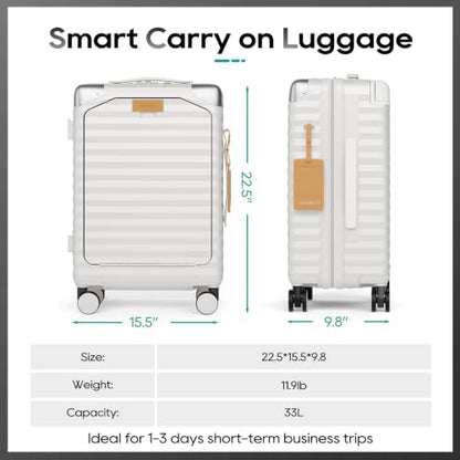 Joyway 20 Inch Carry on Luggage with Front Pocket and Cup Holder, White - color: White