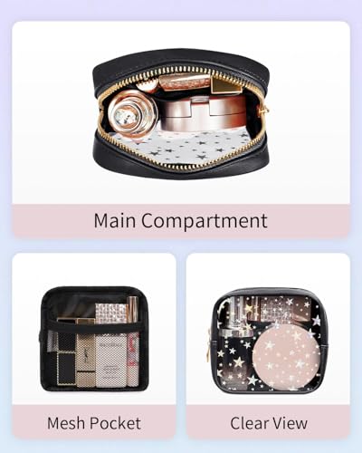Clear Makeup Bag for Purse, Mini Cosmetic Pouch with Glitter Star Pattern - color: Black Star