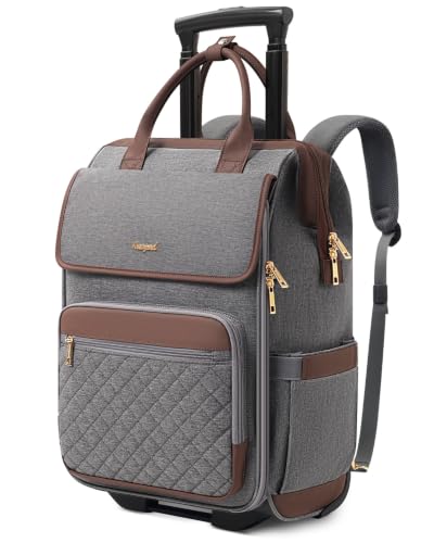 Rolling Backpack for Women, Travel Rolling Laptop Backpack with Wheels, Vertical & Horizontal Storage 2 In 1, Flip-Top Design, Water-Resistant Overnight Underseat Carry on Luggage, Grounded Grey - color: Grounded Grey