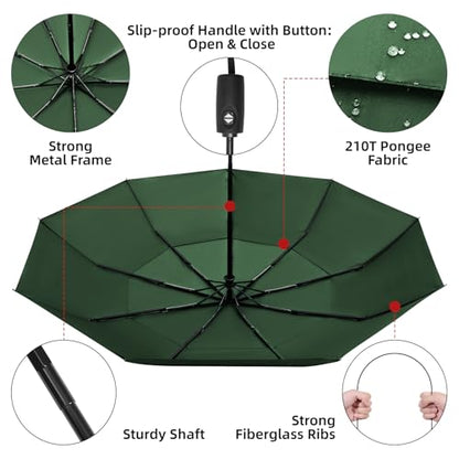TradMall Travel Umbrella 42/45 Inches Double Vented Canopy - color: Dark Green, size: 45 Inches