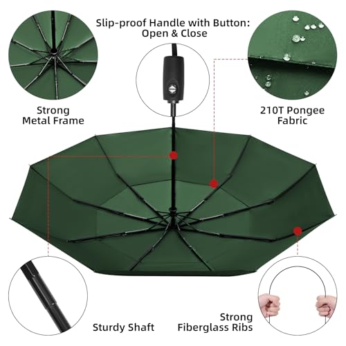 TradMall Travel Umbrella 42/45 Inches Double Vented Canopy - color: Dark Green, size: 42 Inches