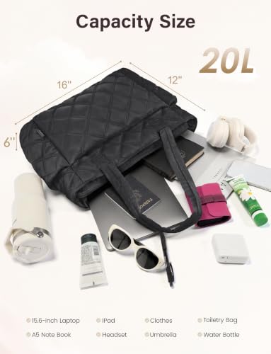 Uselike Tote Bag for Women, Lightweight Puffer Tote Work Bags with Compartments for Travel, Quilted Shoulder Bag with Zipper - color: Black