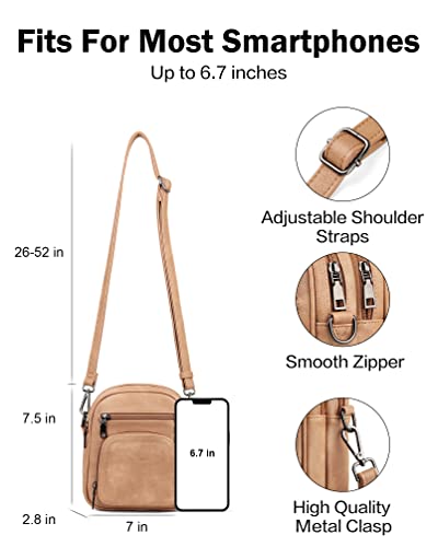 FADEON Small Purses for Women Crossbody Bags, RFID Anti-Theft 4 Card Slots - color: Camel Brown Retro Style