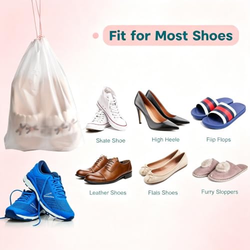 PLULON 50 Pcs Clear Shoe Bags Waterproof Drawstring for Travel Storage - color: Clear with Pink-Color String