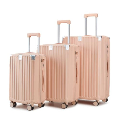 3-Piece ABS Hardside Luggage Set, 20/24/28 Inch Luggage with Quiet Spinner Wheels, Pink - color: B ++ Pink