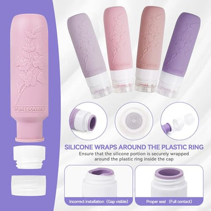 Silicone Travel Bottles for Toiletries, TSA Approved Leak-Proof Toiletry Containers for Airplane & Vacation - color: Purple