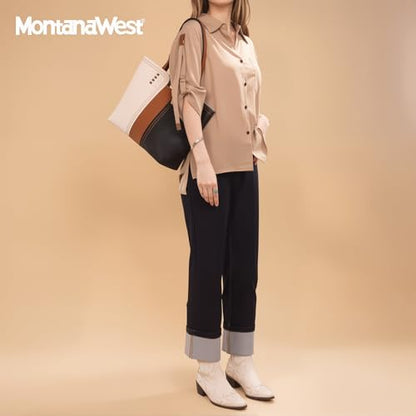 Montana West Tote Bag for Women Top Handle Satchel Purse - color: Three Chocolate V2