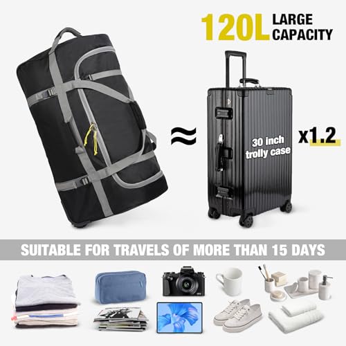 REDCAMP 30" Foldable Rolling Duffle Bag with Wheels for Travel Carry on - color: Black 120L‑2 Wheels
