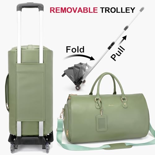 Modoker Convertible PU Leather Rolling Garment Duffle Bag for Women, Green - color: Rolling Green