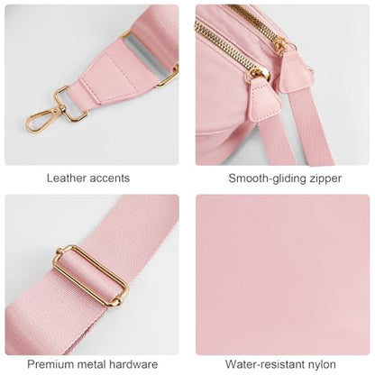 Checkered Crossbody Bags for Women, Large Nylon Bum Bags - color: Pink